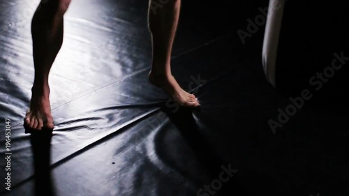 boxing rack and boxer's legs movement. slow motion