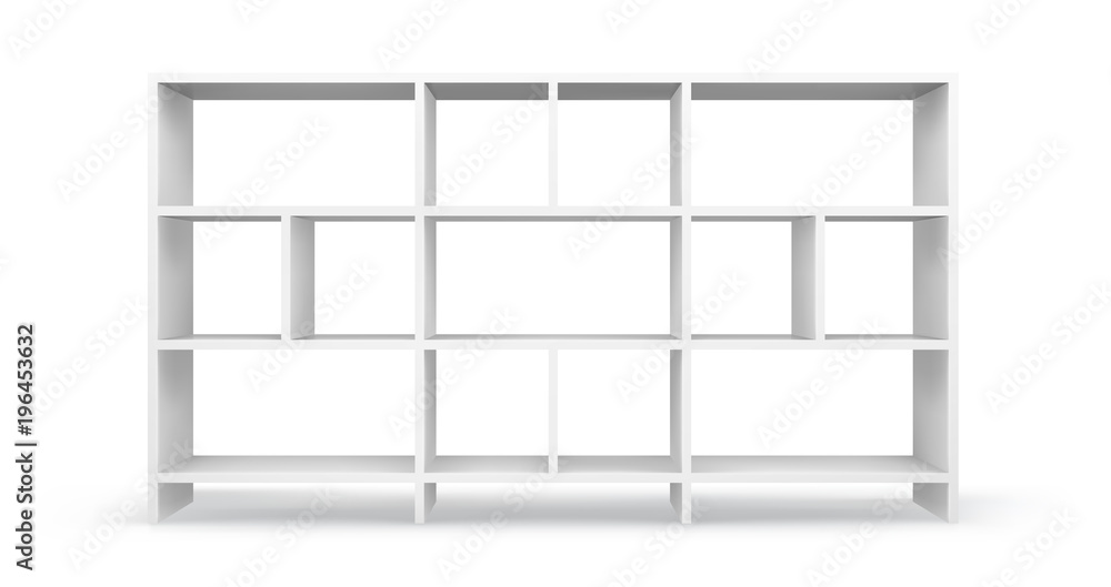 Fototapeta premium Biały pusty regał szablon. Realistyczny wektor na białym tle.