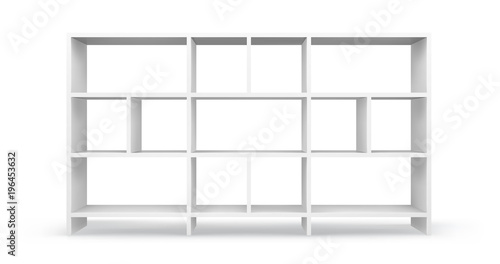 White empty bookcase template. Realistic isolated vector.