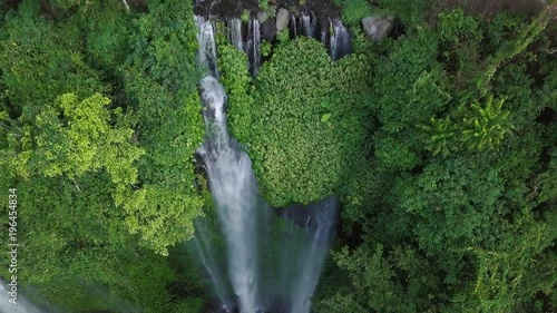 Aerial view of Waterfall in green rainforest