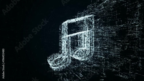 Music logo, design consisting of digit code and symbol. Abstract music icon in computer network