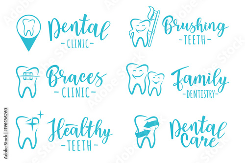 Vector set of dentistry labels for a dental clinic