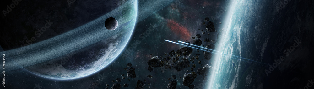 Naklejka premium Panoramic view of planets in distant solar system 3D rendering elements of this image furnished by NASA