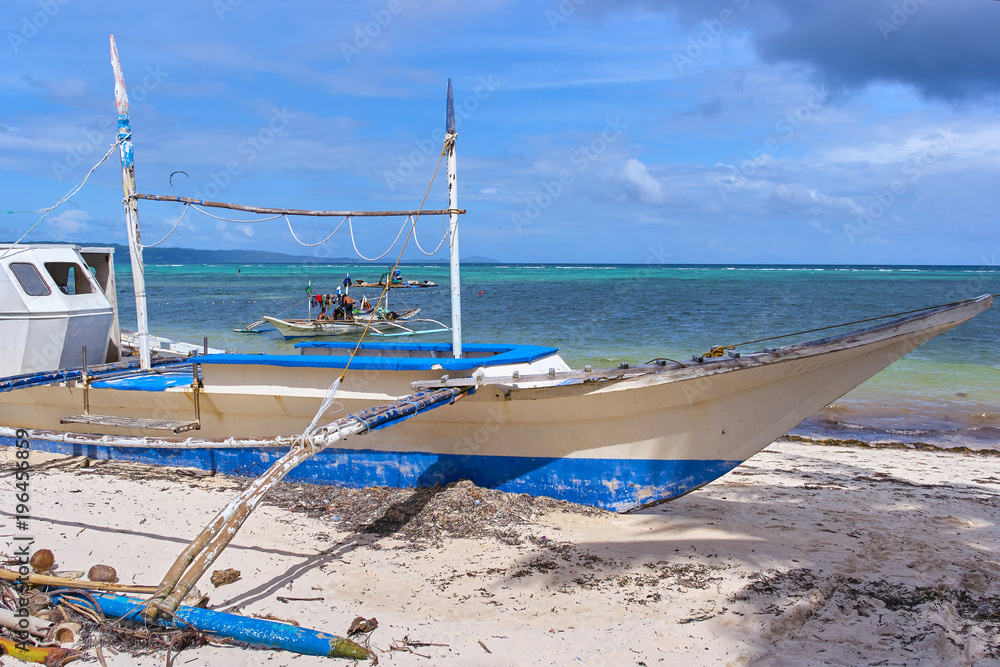 Bangka fishing boat on the coastline, Philippines Stock Photo