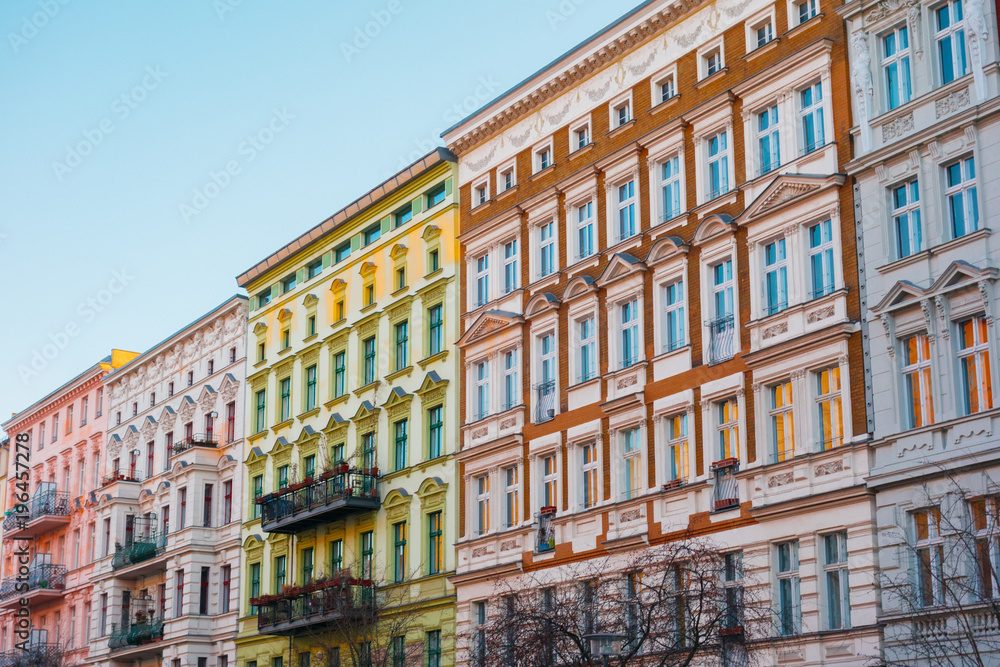 some colorful real estate houses at prenzlauer berg in a row