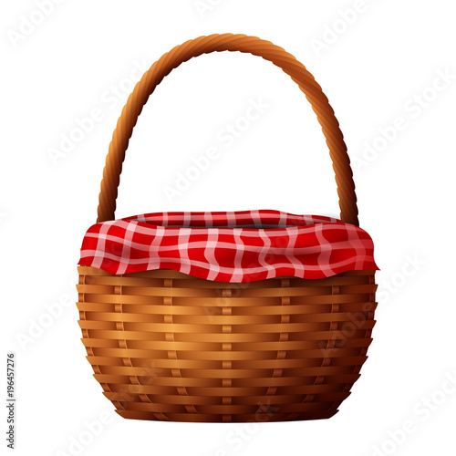 Wicker basket with towel isolated on white background