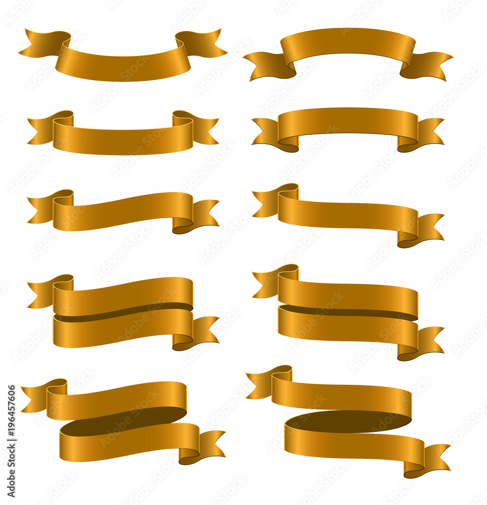 Set of brown ribbon banners on white background