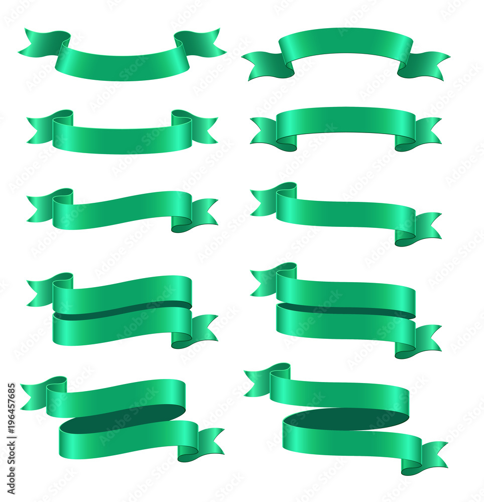 Set of green ribbon banners on white background Set of green ribbon banners on white background