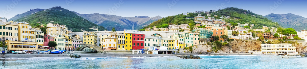 Panoramic view of Bogliasco, small sea village near Genoa (northern Italy), Ligurian Riviera
