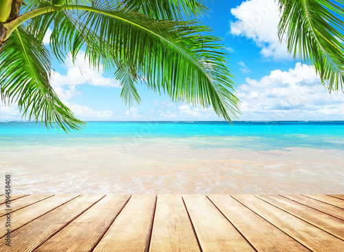 Fototapeta Naklejka Na Ścianę i Meble -  Coconut palm trees and blue sky and sea