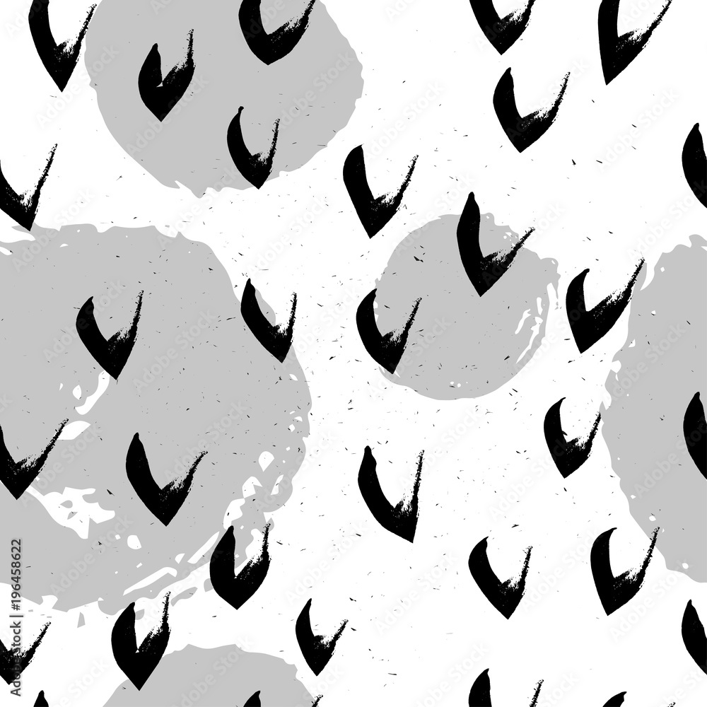 Vector hand drawn black and white seamless pattern in grunge style ...