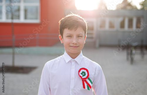 Little patriot boy with hungarian cockade, march 15 photo