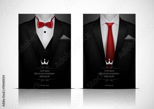 Black Suit and Tuxedo with red bow tie