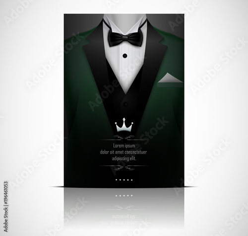 Green suit and tuxedo with black bow tie