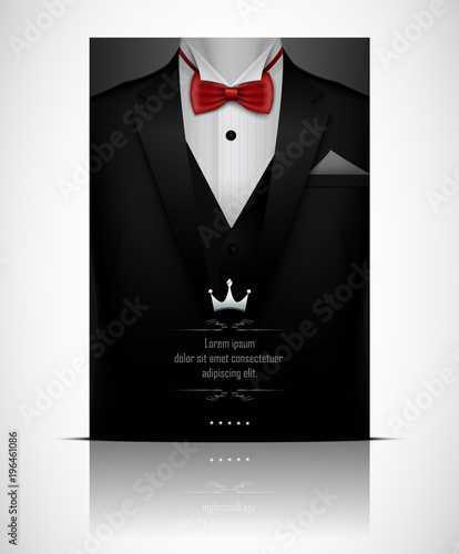 Black suit and tuxedo with red bow tie