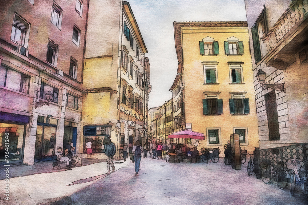 Italian life in watercolor style, Pisa