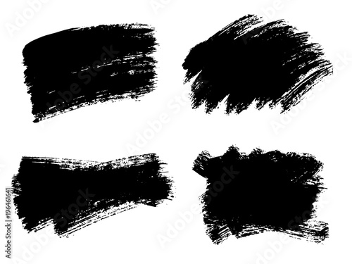 Painted grunge stripes set. Black labels, background, paint texture. Brush strokes vector. Handmade design elements.