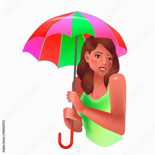 Realism style vector art with woman holding umbrella