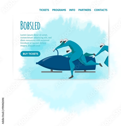 Bobsled competitions. Vector illutration, design template of sport site header, banner or poster.