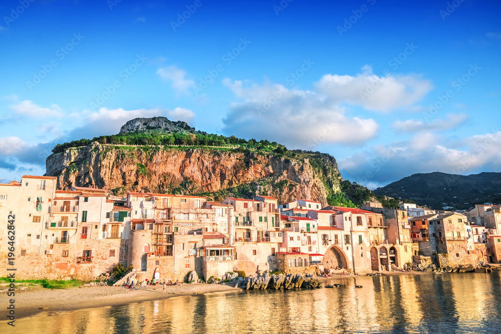 Beautiful view of Cefalu, little town on the sea in Sicily, Italy