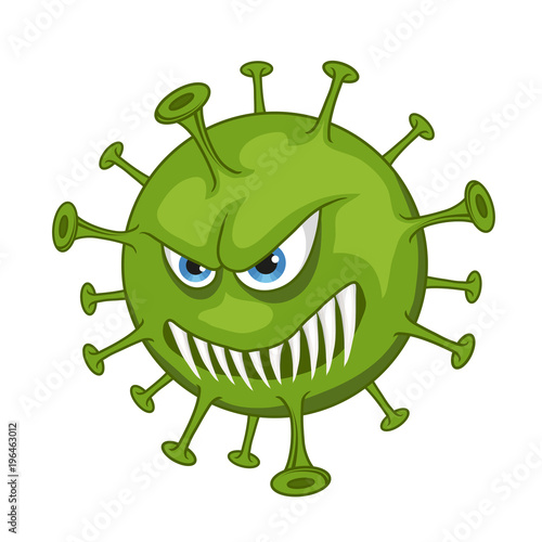 Cartoon virus. Funny micro Virus. Cartoon bacteria character. Vector virus character.
