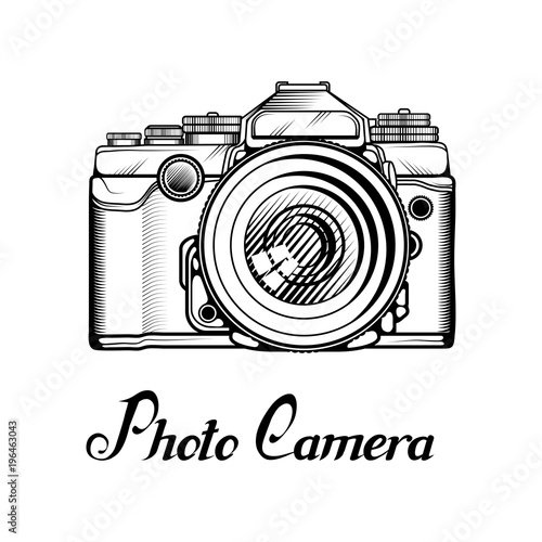 Retro Camera logo. Vintage Photocamera. Photo camera isolated on white background.