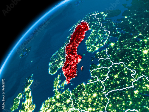 Map of Sweden at night
