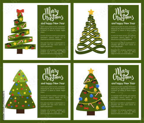 Merry Christmas Happy New Year Poster Set withTree photo