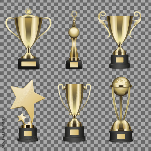 Concept of Six Golden Trophy Cups for Champion