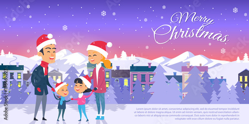 Postcard with Merry Christmas on City Background