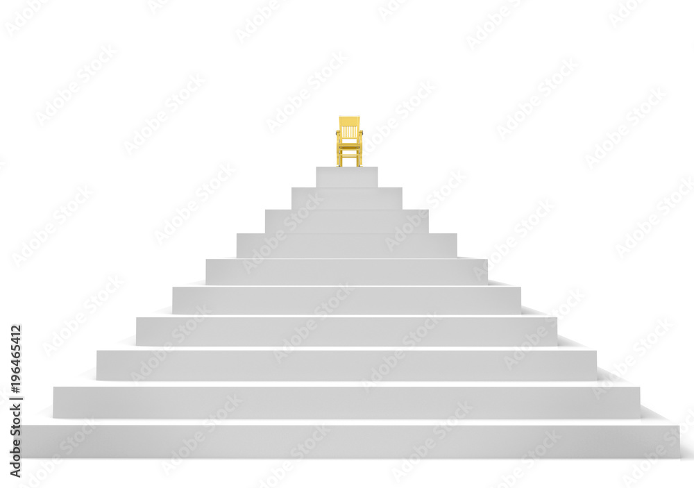 A symbol of success is a chair on top of the pyramid. 3d illustration isolated on white background A symbol of success is a chair on top of the pyramid. 3d illustration isolated on white background