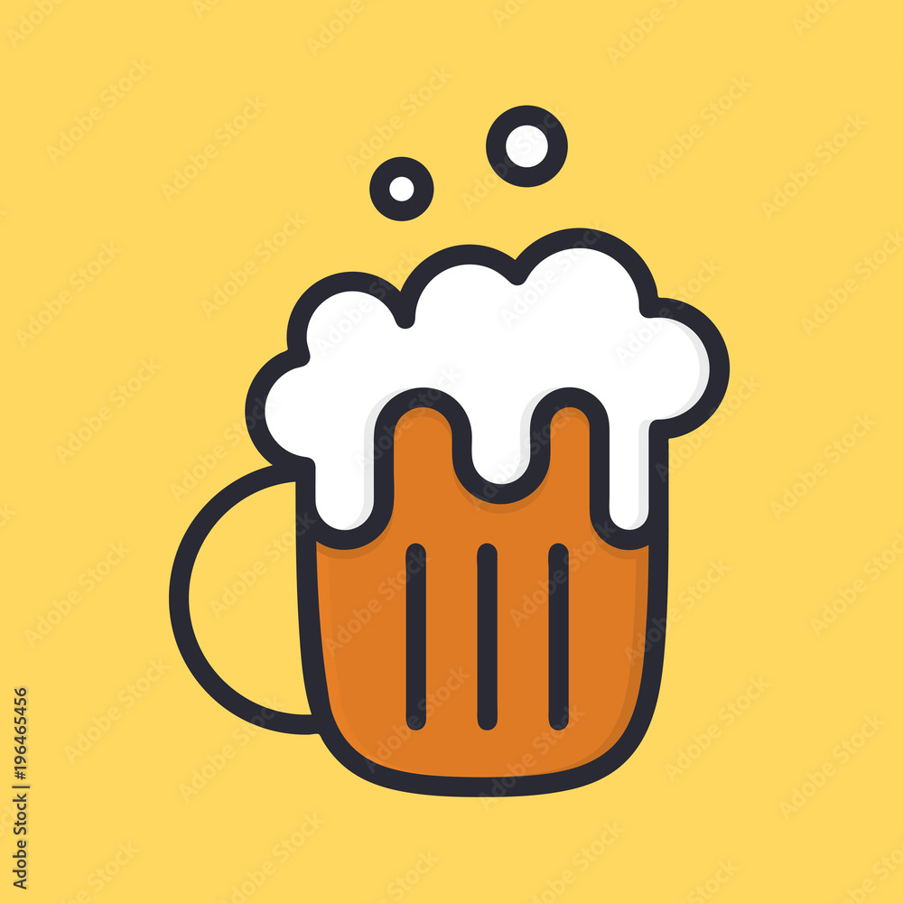 Beer mug with froth. Ale. Cartoon alcohol icon. Flat style Stock Vector |  Adobe Stock