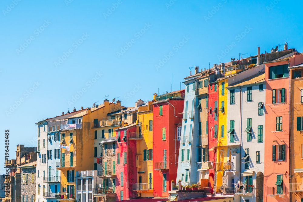 Colorful facades of the old town houses, Portovenere, Cinque terre, Italy