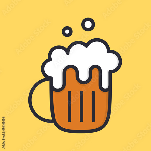 Beer mug with froth. Ale. Cartoon alcohol icon. Flat style