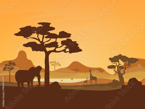 Cartoon African Savannah Card Poster. Vector