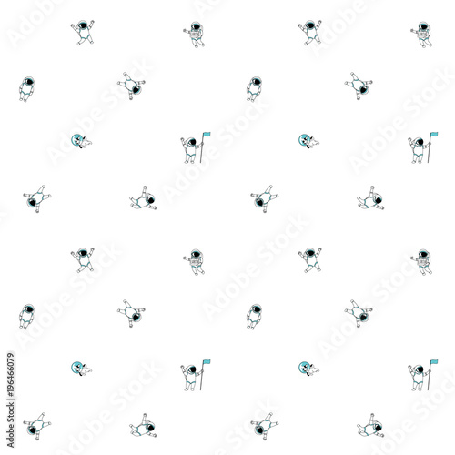 Cute funny cosmonaut astronaut spaceman characters exploring outer space with dog seamless abstract background cartoon pattern for wallpaper, textile, prints. Flat line design. Vector illustration.