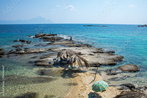 Beautiful Tigania beach on Greek peninsula Sithonia, part of larger peninsula Chalkidiki photo