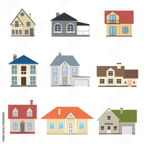 Cartoon Houses Exterior Set. Vector