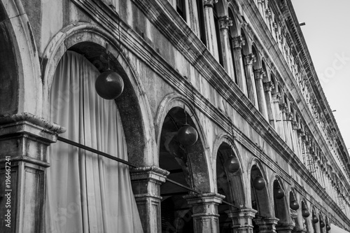 Architectural detail, black and white. Old house detail in Piazza San Marco, Venice, Italy.