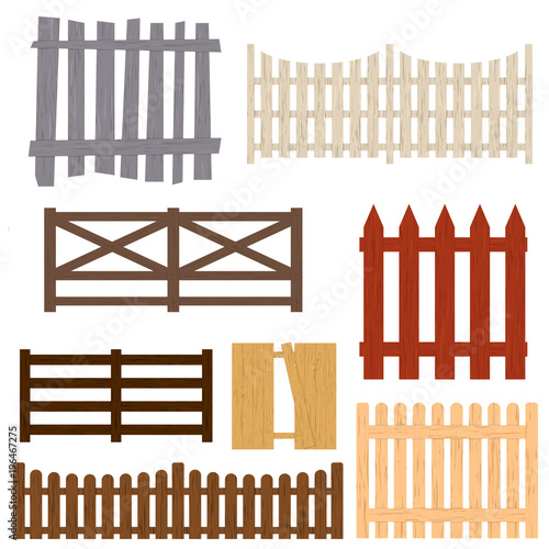 Cartoon Color Wooden Fence Set. Vector