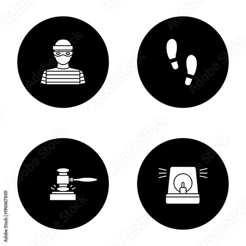 Police glyph icons set