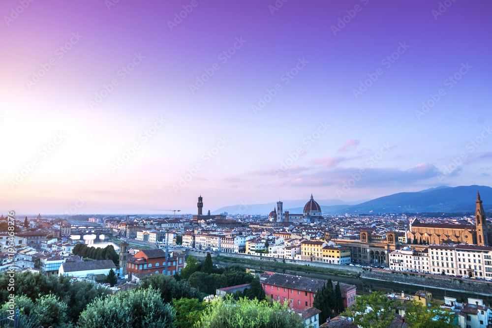 Top view of the city of Florence at sunset, Italy, Toscana