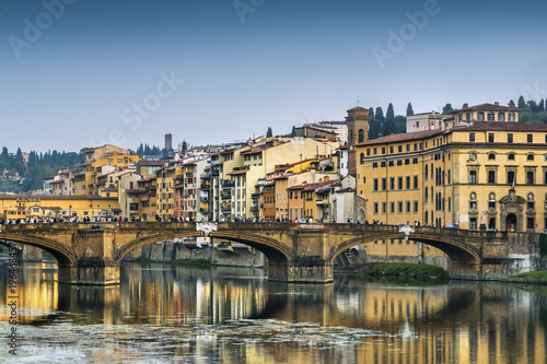 Tourists on the bridge over the river Arno, Florence, Italy