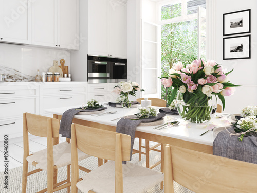 modern nordic kitchen in loft apartment. 3D rendering