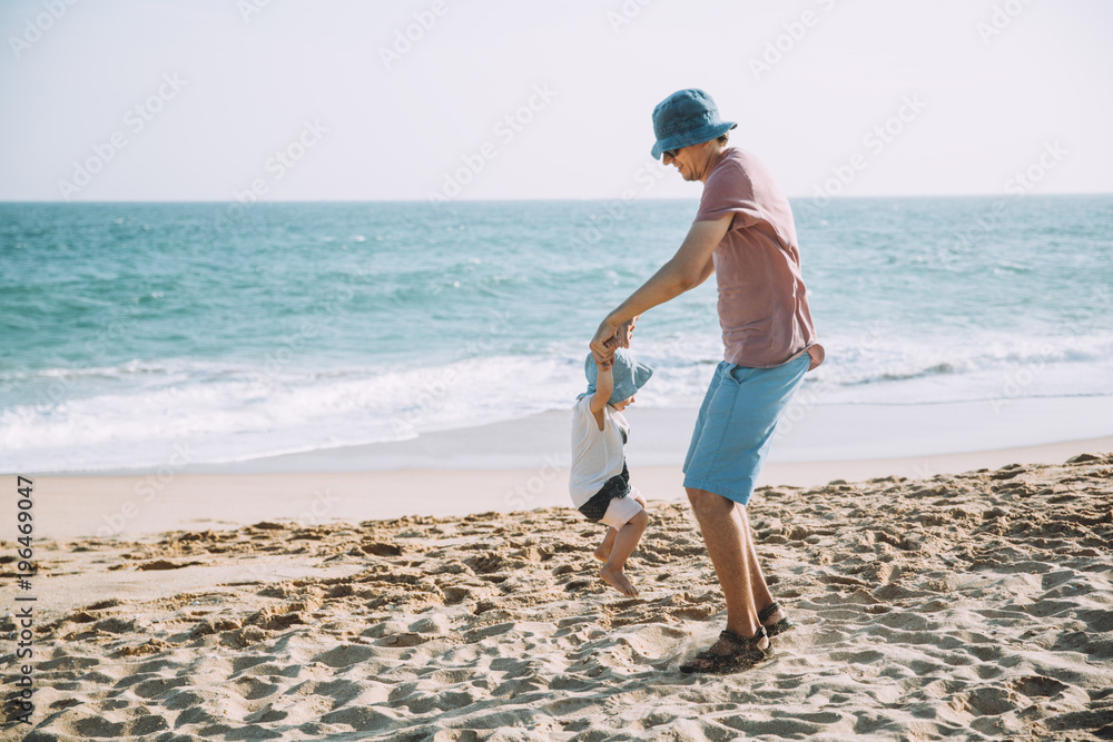 Happy Father Cute Little Daughter Having Fun Tropical Beach