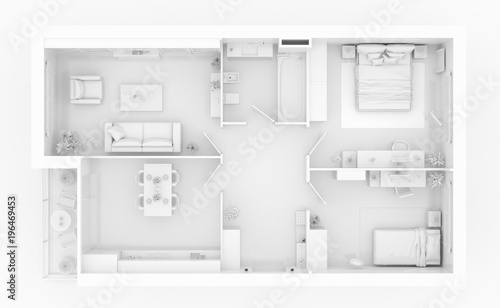 Mock up of furnished home apartment, paper model