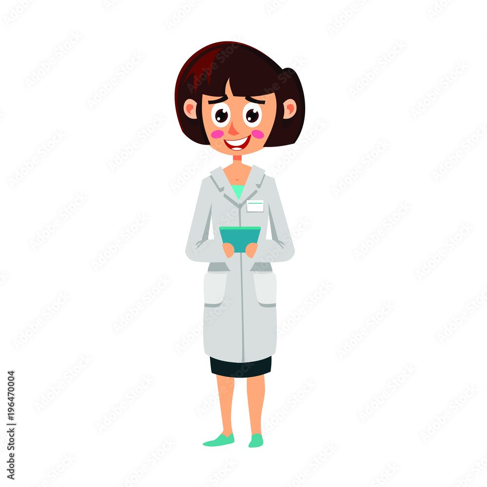 Lady doctor cartoon flat vector illustration isolated on white background. Lady doctor cartoon flat vector illustration isolated on white background.
