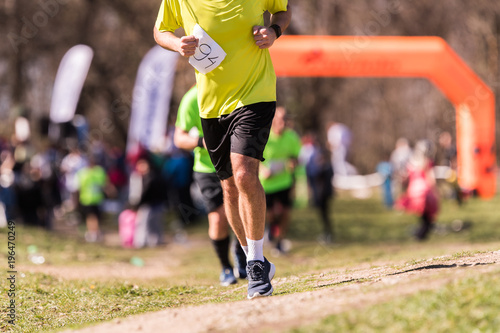 Marathon running race, people feet