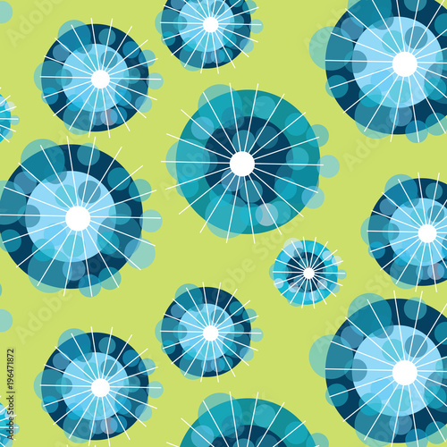 Dandelion flower abstract vector pattern illustration in blue and green colors
