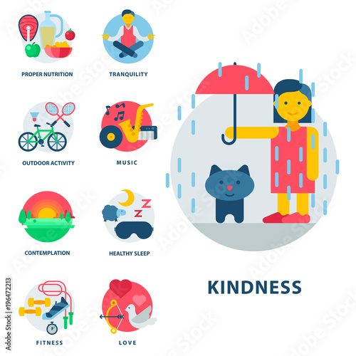 Health and longevity icons modern activity durability vector natural healthy life product food nutrition illustration